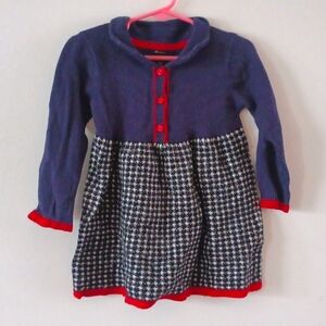 AUTOGRAPH Houndstooth Navy w/ Red Details Cashmere Wool Blend kids Dress 2-3 yrs